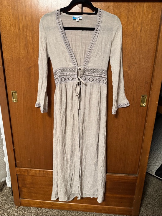 Rebellion Sweaters - Rebellion boho Beige Lace-Trim Longline Cardigan / swim cover up